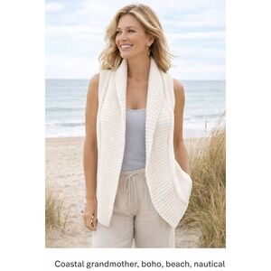Tommy Bahama Womens XS‎ Chunky Sweater Vest Ivory Coastal Grandma Boho Resort